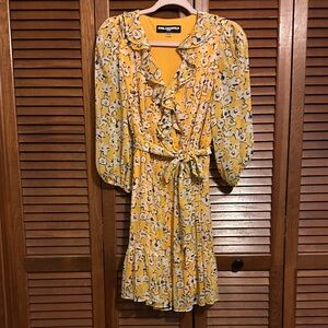 Karl Lagerfeld Yellow Floral Long Sleeve Dress w/ Tie Waist | Size 4 | No Tag